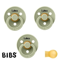 BIBS Colour, Sutter med navn (Str 2/ 6+ mdr.) - 3 pak, Sage (Rund Latex)